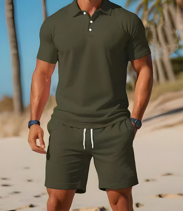 Conjunto de verano para hombre, dos piezas, polo y pantalones cortos con cordón