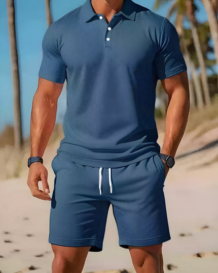 Conjunto de verano para hombre, dos piezas, polo y pantalones cortos con cordón