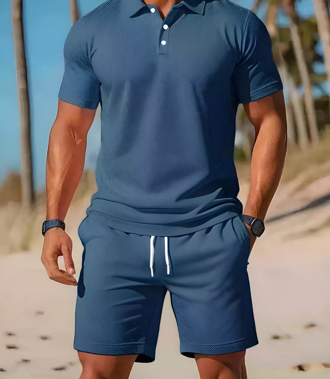 Conjunto de verano para hombre, dos piezas, polo y pantalones cortos con cordón