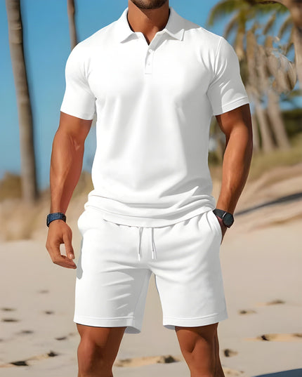 Conjunto de verano para hombre, dos piezas, polo y pantalones cortos con cordón