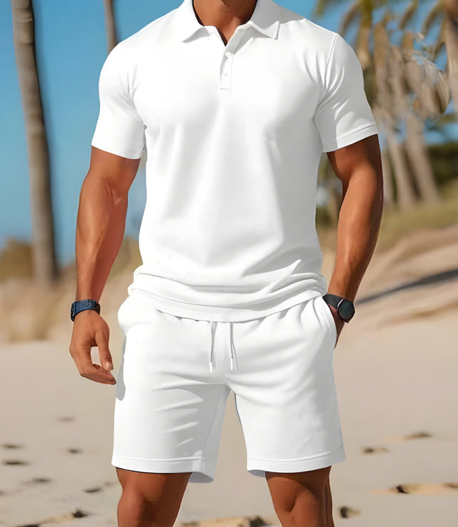 Conjunto de verano para hombre, dos piezas, polo y pantalones cortos con cordón