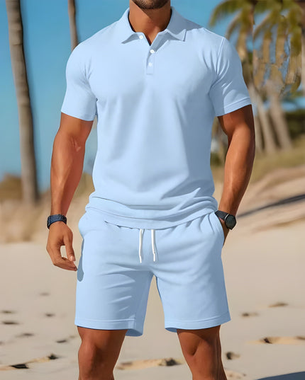 Conjunto de verano para hombre, dos piezas, polo y pantalones cortos con cordón