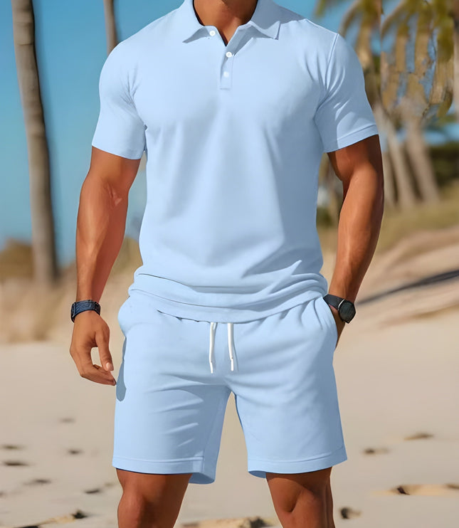 Conjunto de verano para hombre, dos piezas, polo y pantalones cortos con cordón