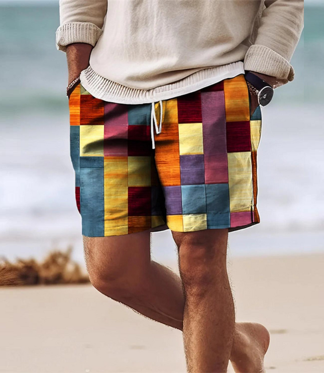 Pantalones cortos de tabla estampados de hombre de secado rápido con cordón y bolsillos para verano