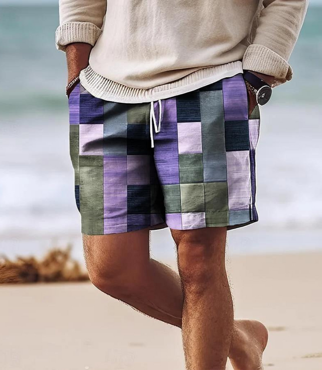 Pantalones cortos de tabla estampados de hombre de secado rápido con cordón y bolsillos para verano