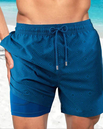 Pantalones cortos de baño de verano para hombre, estampados, de secado rápido, forrados y con cordón