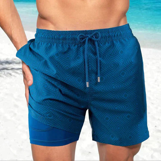 Pantalones cortos de baño de verano para hombre, estampados, de secado rápido, forrados y con cordón