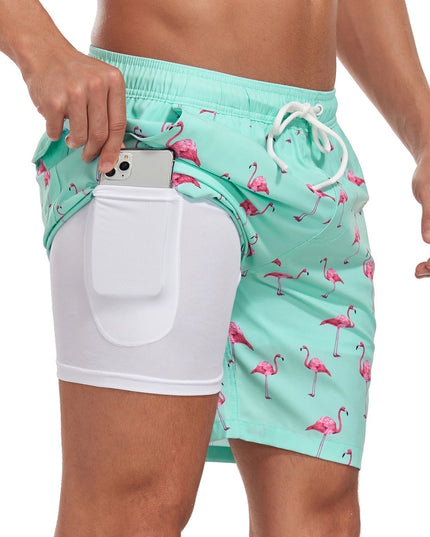 Pantalones cortos de baño de verano para hombre, estampados, de secado rápido, forrados y con cordón