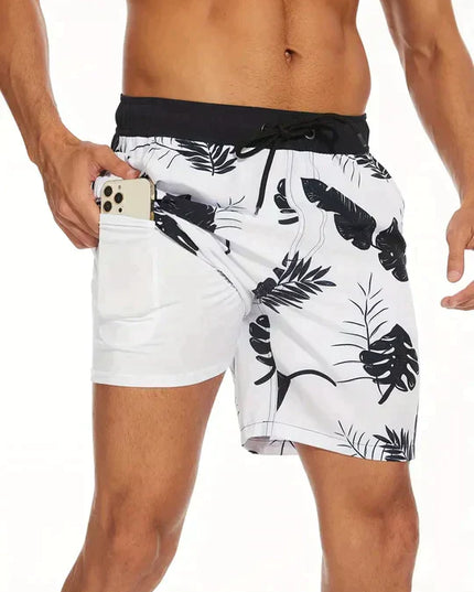 Pantalones cortos de baño de verano para hombre, estampados, de secado rápido, forrados y con cordón
