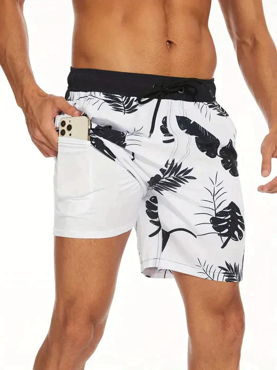 Pantalones cortos de baño de verano para hombre, estampados, de secado rápido, forrados y con cordón