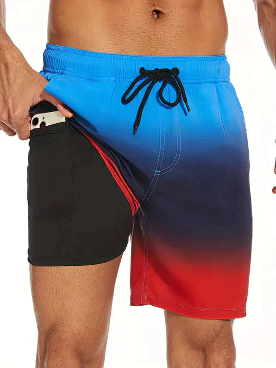 Pantalones cortos de baño de verano para hombre, estampados, de secado rápido, forrados y con cordón