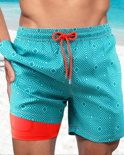 Pantalones cortos de baño de verano para hombre, estampados, de secado rápido, forrados y con cordón