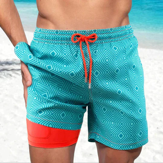 Pantalones cortos de baño de verano para hombre, estampados, de secado rápido, forrados y con cordón
