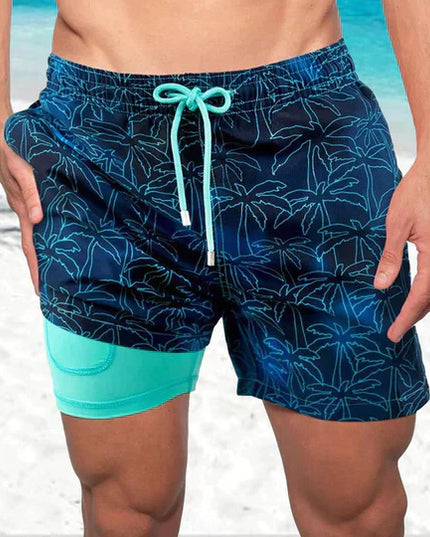 Pantalones cortos de baño de verano para hombre, estampados, de secado rápido, forrados y con cordón