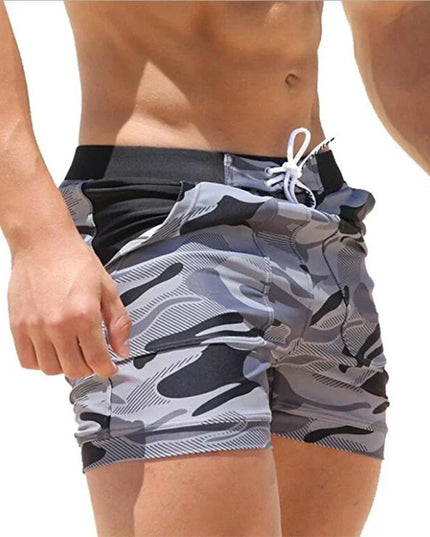 Pantalones cortos de baño estampados de hombre de secado rápido con cintura de cordón para verano