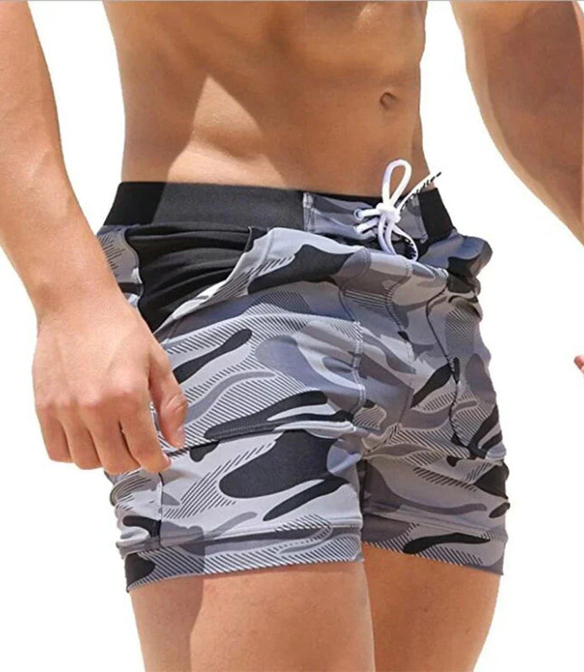 Pantalones cortos de baño estampados de hombre de secado rápido con cintura de cordón para verano