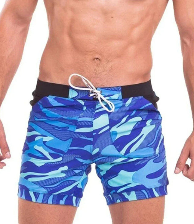 Pantalones cortos de baño estampados de hombre de secado rápido con cintura de cordón para verano