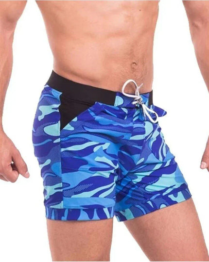 Pantalones cortos de baño estampados de hombre de secado rápido con cintura de cordón para verano