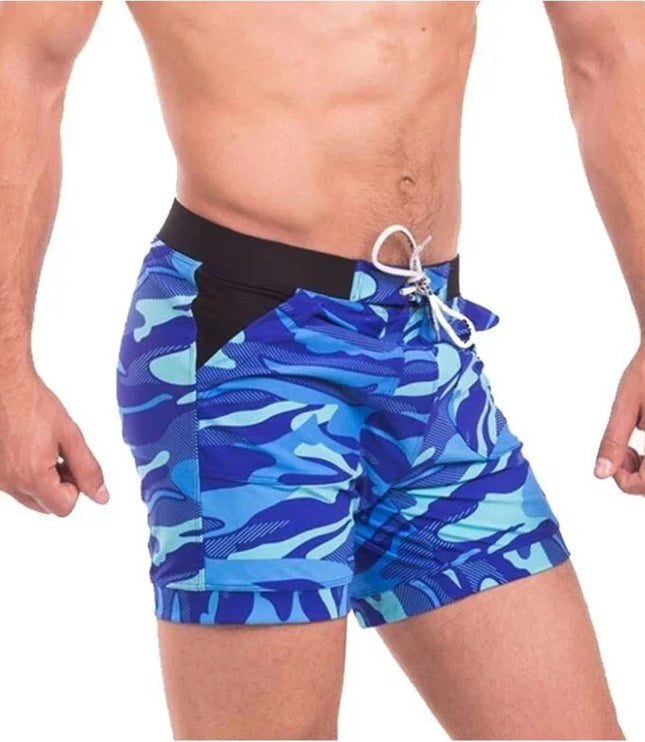 Pantalones cortos de baño estampados de hombre de secado rápido con cintura de cordón para verano