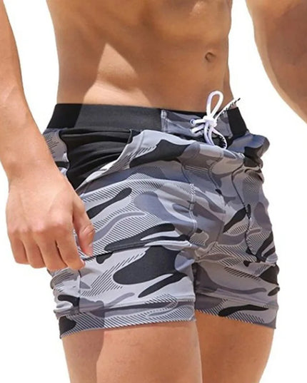 Pantalones cortos de baño estampados de hombre de secado rápido con cintura de cordón para verano