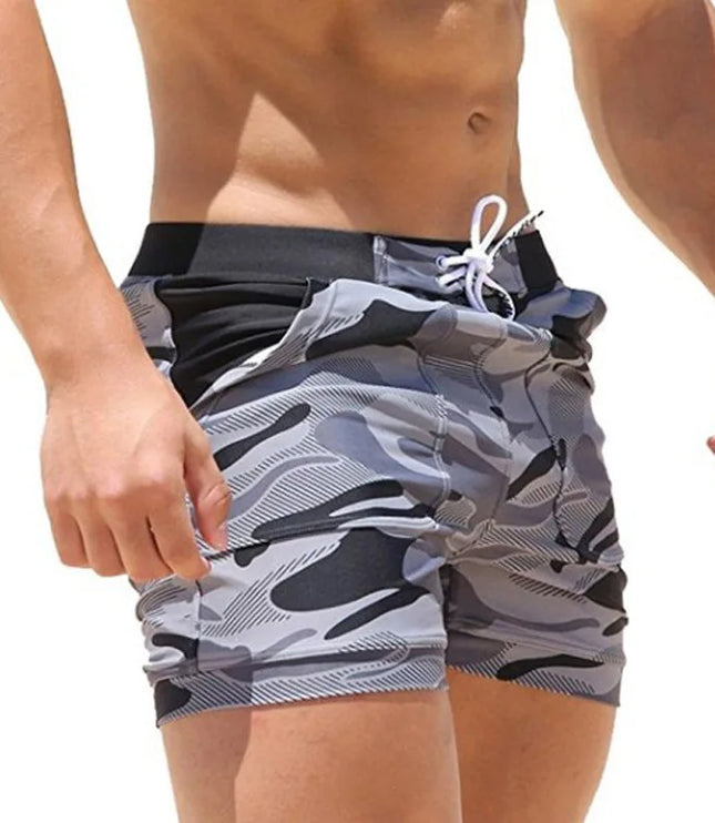 Pantalones cortos de baño estampados de hombre de secado rápido con cintura de cordón para verano