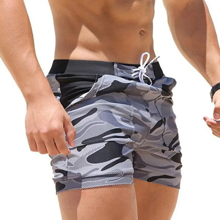 Pantalones cortos de baño estampados de hombre de secado rápido con cintura de cordón para verano