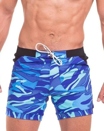 Pantalones cortos de baño estampados de hombre de secado rápido con cintura de cordón para verano