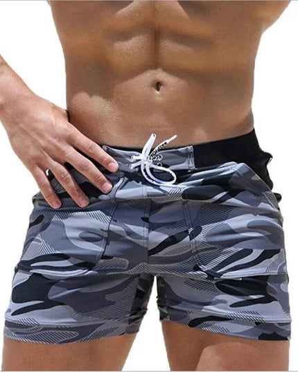 Pantalones cortos de baño estampados de hombre de secado rápido con cintura de cordón para verano