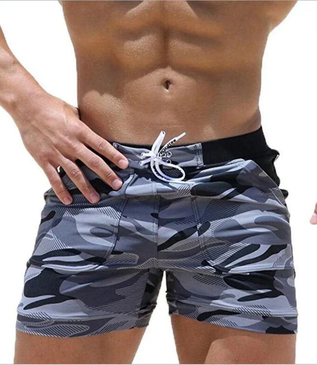 Pantalones cortos de baño estampados de hombre de secado rápido con cintura de cordón para verano