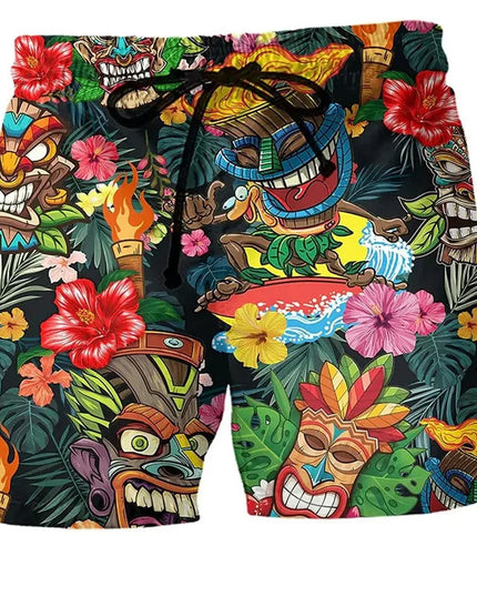 Bañador estampado de hombre de secado rápido con cintura de cordón para verano