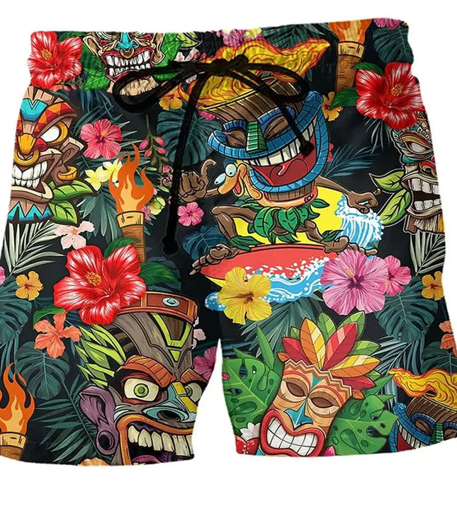 Bañador estampado de hombre de secado rápido con cintura de cordón para verano