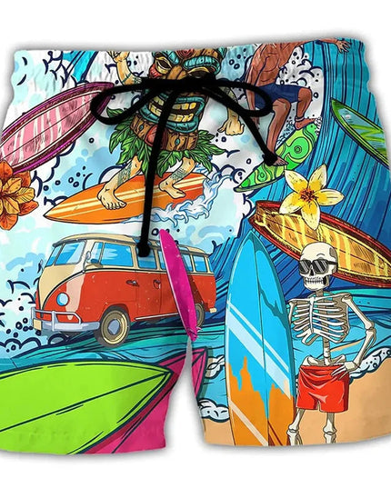 Bañador estampado de hombre de secado rápido con cintura de cordón para verano