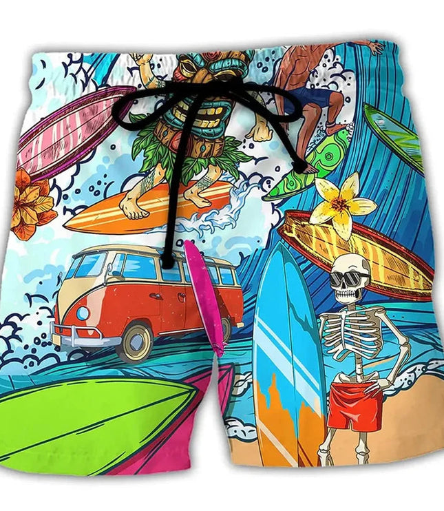 Bañador estampado de hombre de secado rápido con cintura de cordón para verano