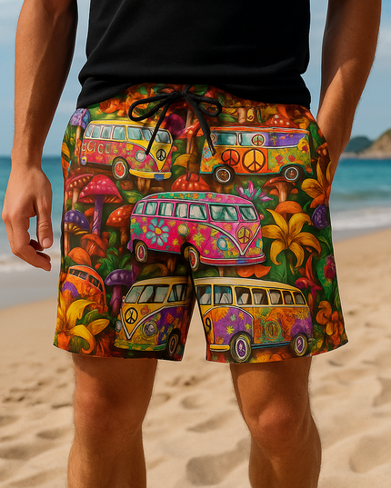 Bañador estampado de hombre de secado rápido con cintura de cordón para verano
