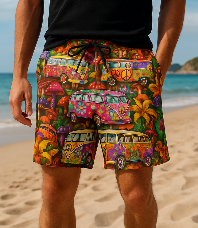 Bañador estampado de hombre de secado rápido con cintura de cordón para verano