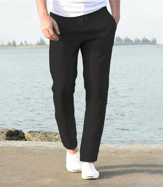 Pantalon en lin à jambe droite et coupe décontractée pour homme, été
