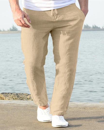 Pantalon en lin à jambe droite et coupe décontractée pour homme, été