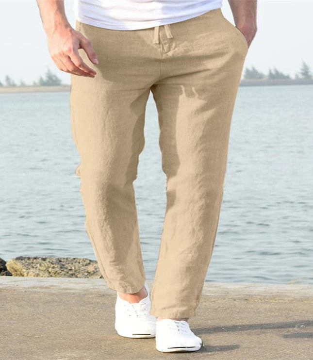 Pantalon en lin à jambe droite et coupe décontractée pour homme, été