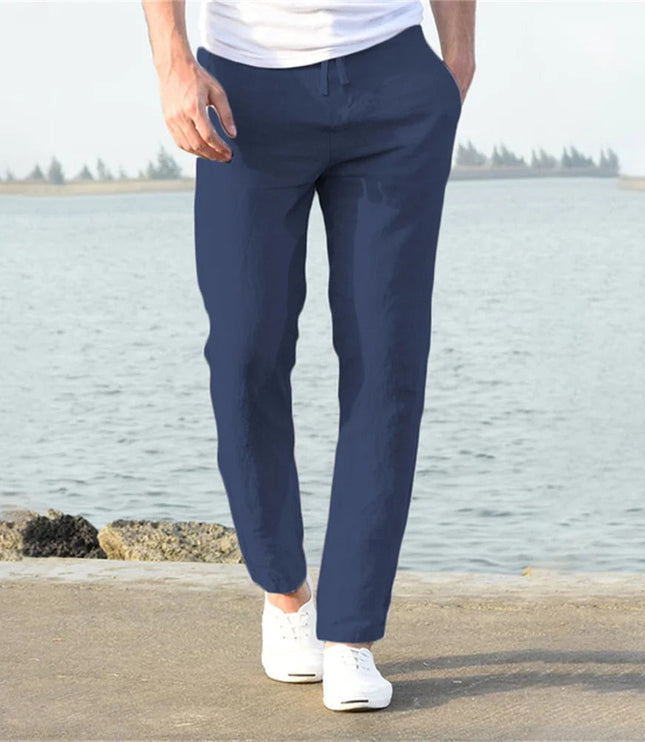 Pantalon en lin à jambe droite et coupe décontractée pour homme, été
