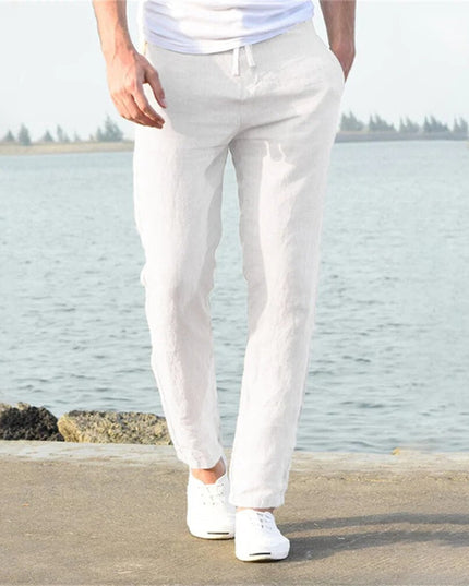 Pantalon en lin à jambe droite et coupe décontractée pour homme, été