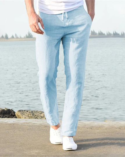 Pantalon en lin à jambe droite et coupe décontractée pour homme, été