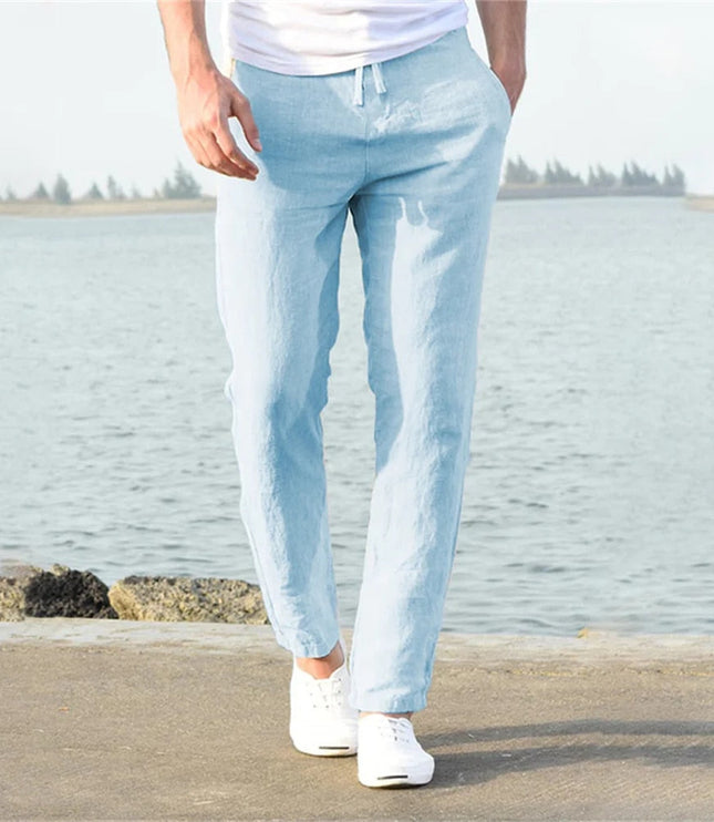 Pantalon en lin à jambe droite et coupe décontractée pour homme, été
