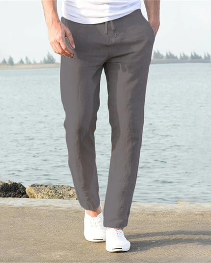 Pantalon en lin à jambe droite et coupe décontractée pour homme, été