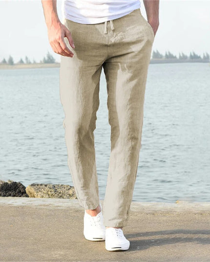 Pantalon en lin à jambe droite et coupe décontractée pour homme, été