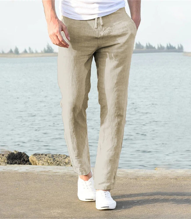 Pantalon en lin à jambe droite et coupe décontractée pour homme, été