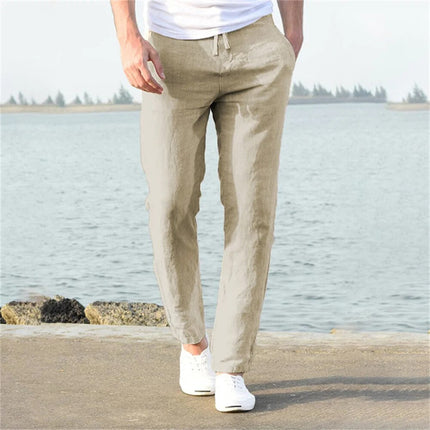 Pantalon en lin à jambe droite et coupe décontractée pour homme, été