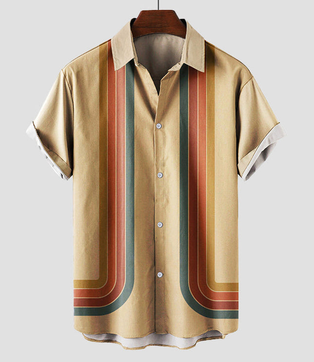 Chemise rétro à rayures manches courtes pour homme, été