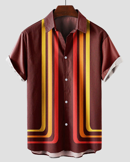 Chemise rétro à rayures manches courtes pour homme, été