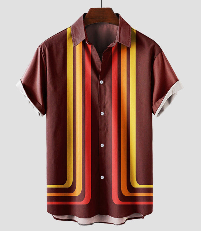 Chemise rétro à rayures manches courtes pour homme, été