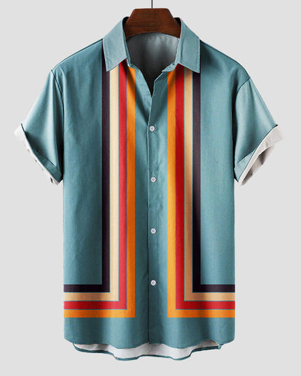 Chemise rétro à rayures manches courtes pour homme, été